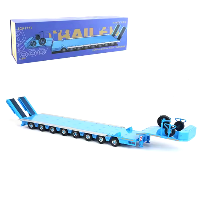 Scania Eight-Axis Semi-Low Deck Trailer blue 1:64 Massdi