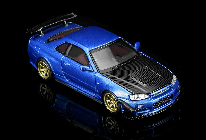 Nissan Skyline GT-R (R34) Customized With GT Aero Kit bayside blue 1:64 Motorhelix 