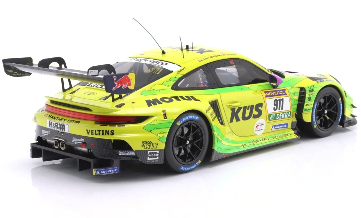 Porsche 911 GT3 R Manthey Grello #911 Estre/Güven/Preining 2nd 24H Nürburgring 2025 1:18 Ixo Models