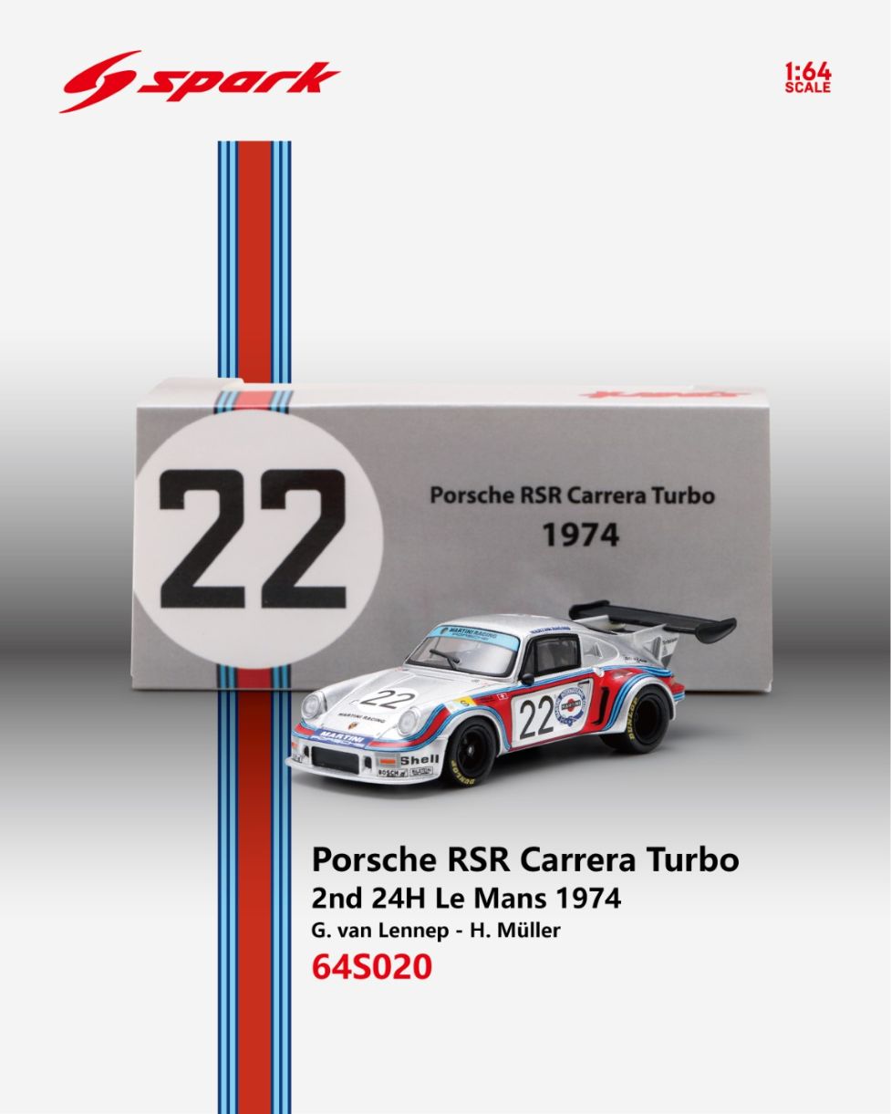 Porsche RSR Carrera Turbo #22 G. van Lennep/H.Müller 2nd 24H Le Mans 1974 1:64 Spark