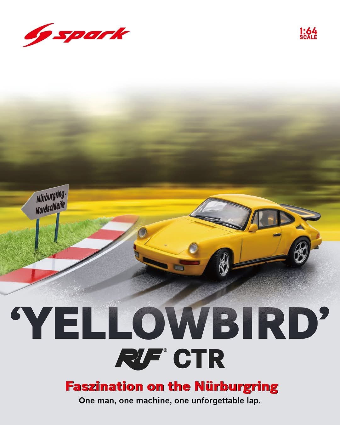 RUF CTR "Yellowbird" Prototype Nürburgring Limited 1987 (With Special Base) 1:64 Spark