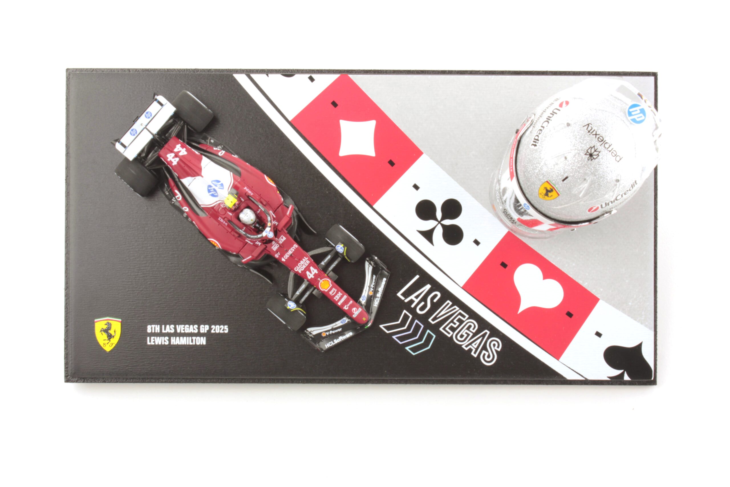 Racing Set: Helmet 1:5 + Ferrari SF-25 #44 L.Hamilton Las Vegas 2025 1:43 Look Smart Models