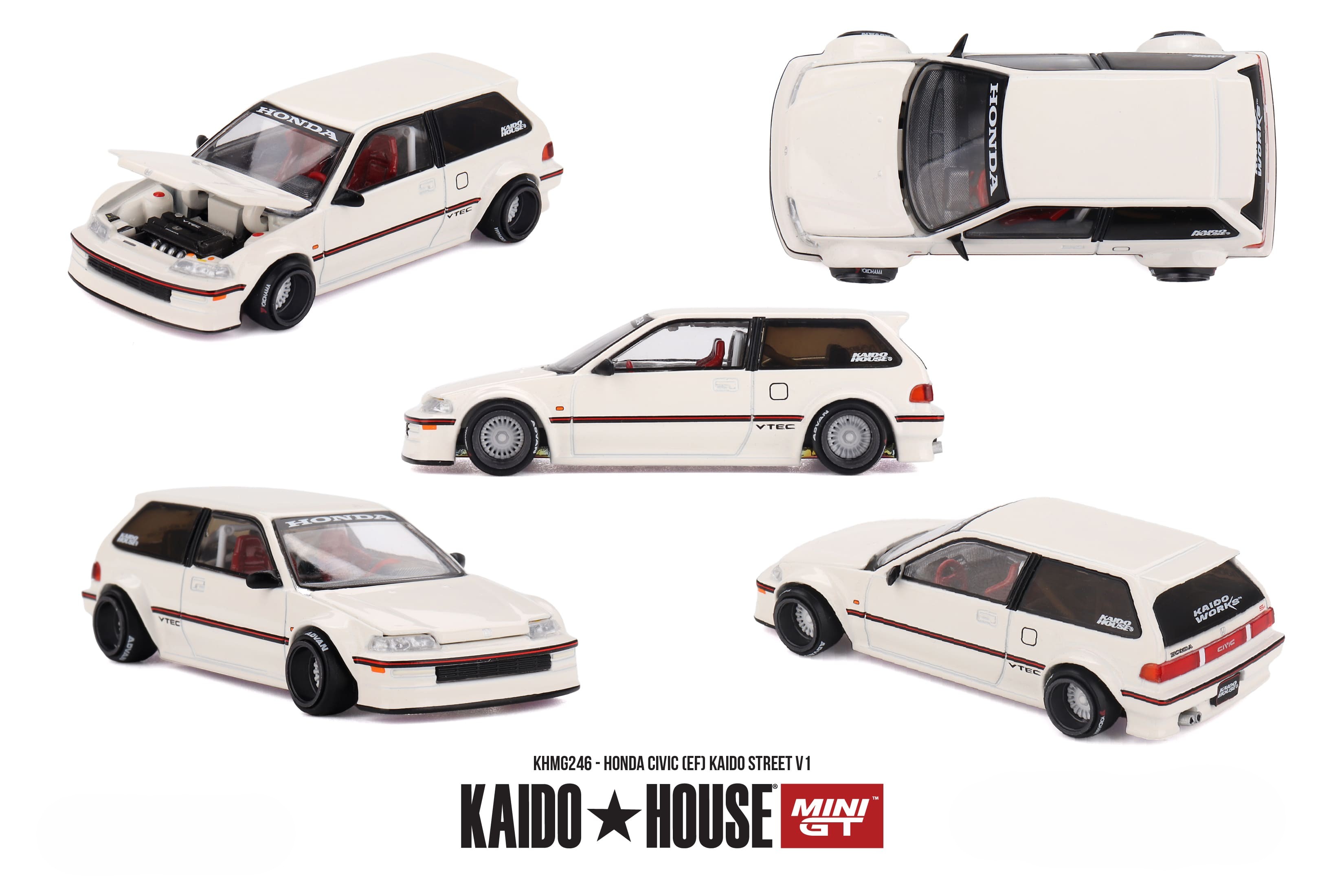 Honda Civic (EF) 1987 Kaido Street V1 white 1:64 Mini GT