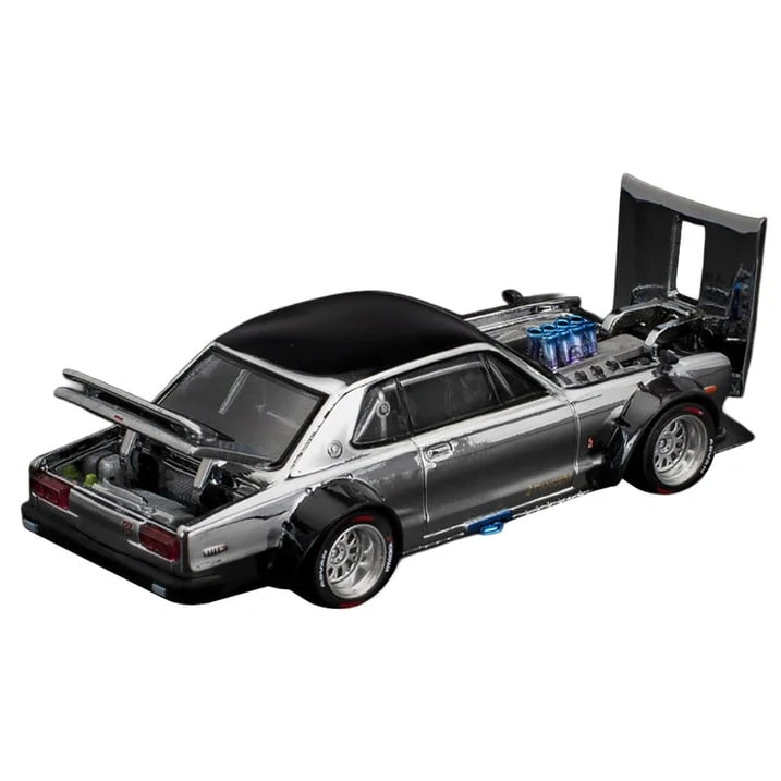 Nissan Skyline GT-R V8 Drift Hakosuka silver chrome 1:64 Pop Race Limited