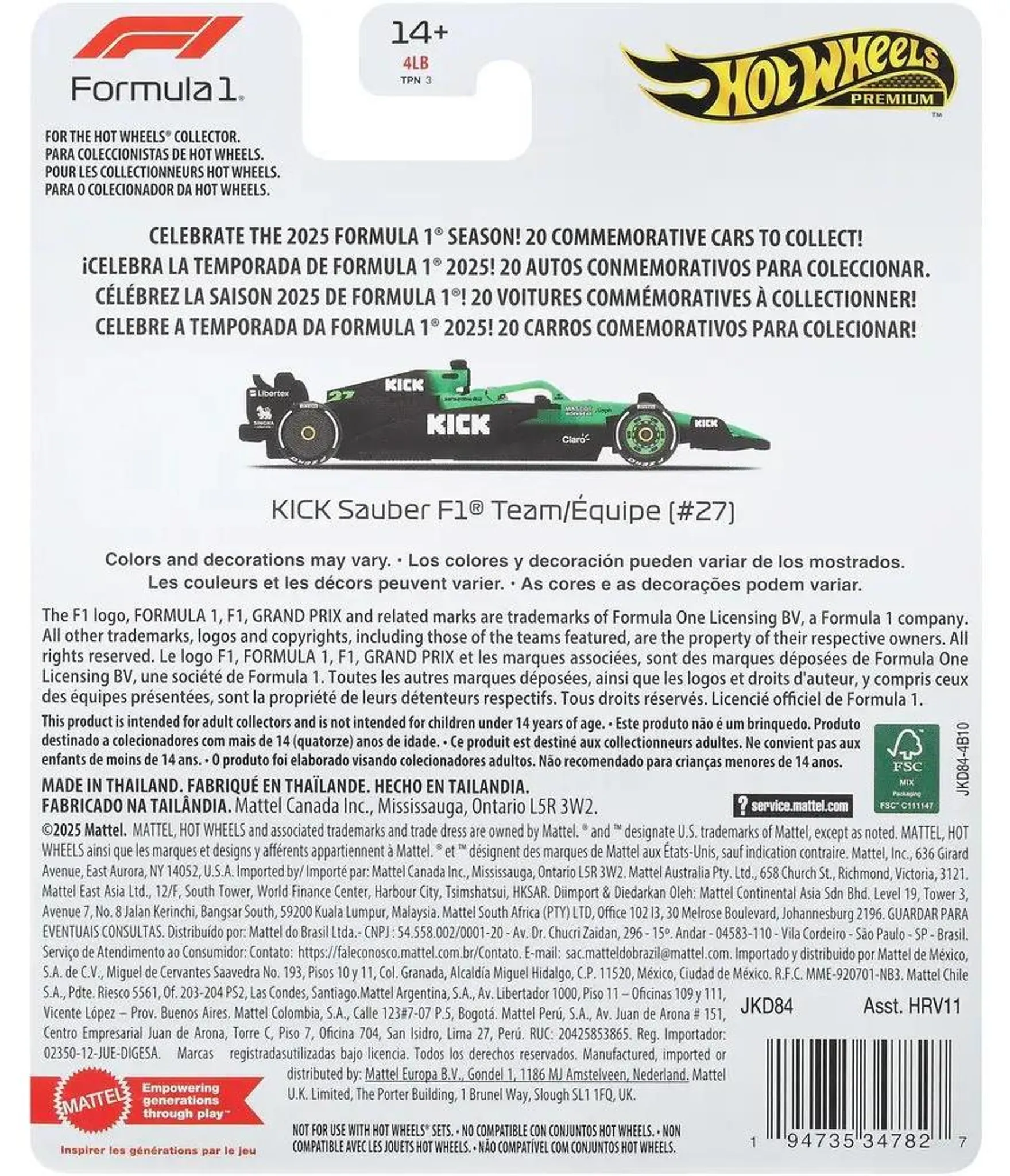 Sauber Racing #27 Nico Hulkenberg F1 2025 1:64 HotWheels