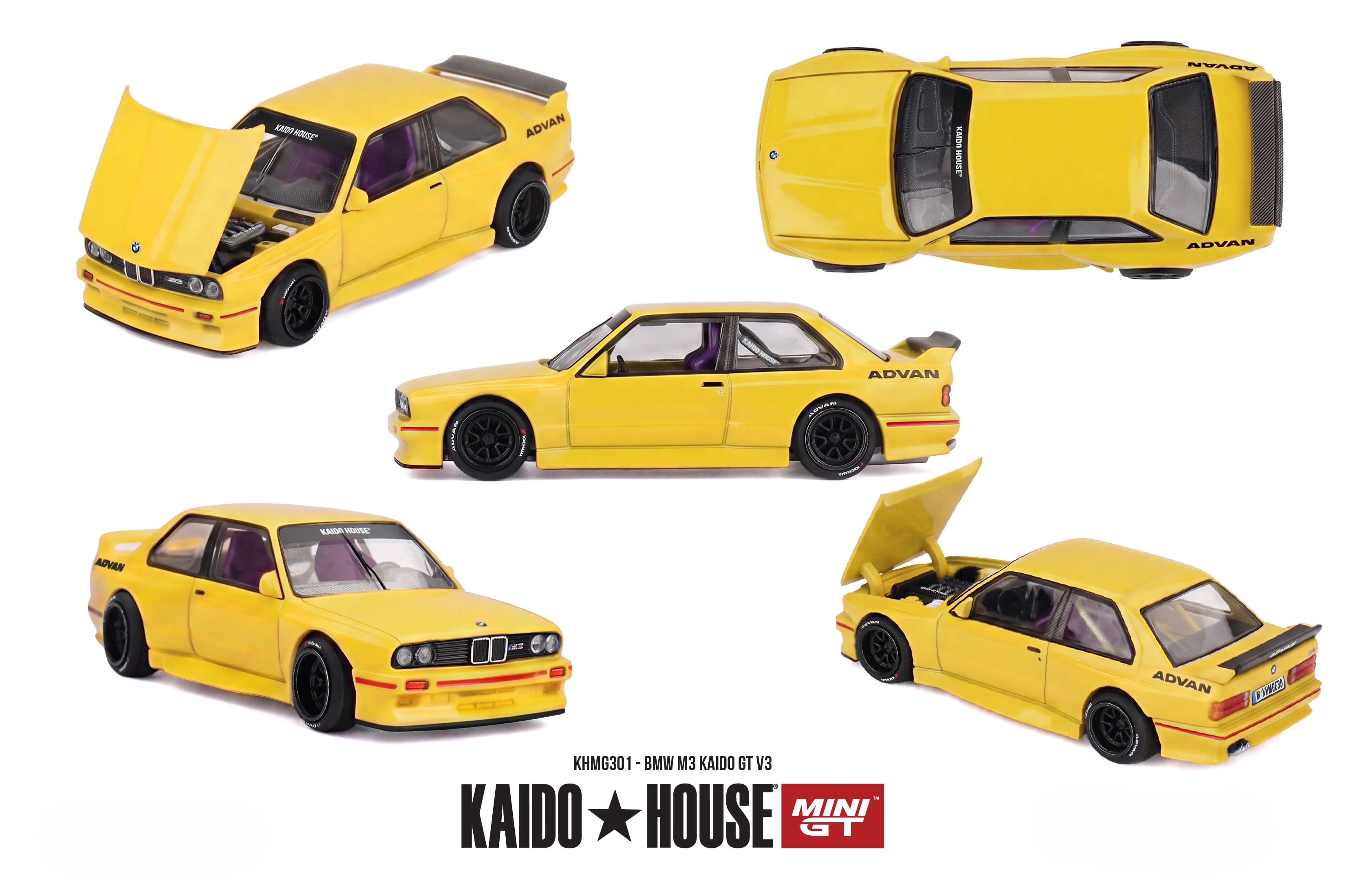 BMW M3 (E30) Kaido GT V3 1989 yellow 1:64 Mini GT
