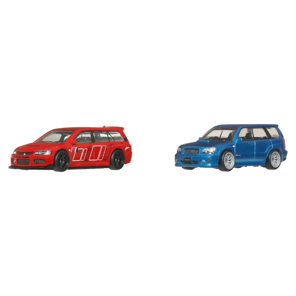 Mitsubishi Lancer Evolution IX Vagon/Remorque 2005 & Subaru Forester STI 2004 *Premium 2-Pack* red/blue 1:64 HotWheels