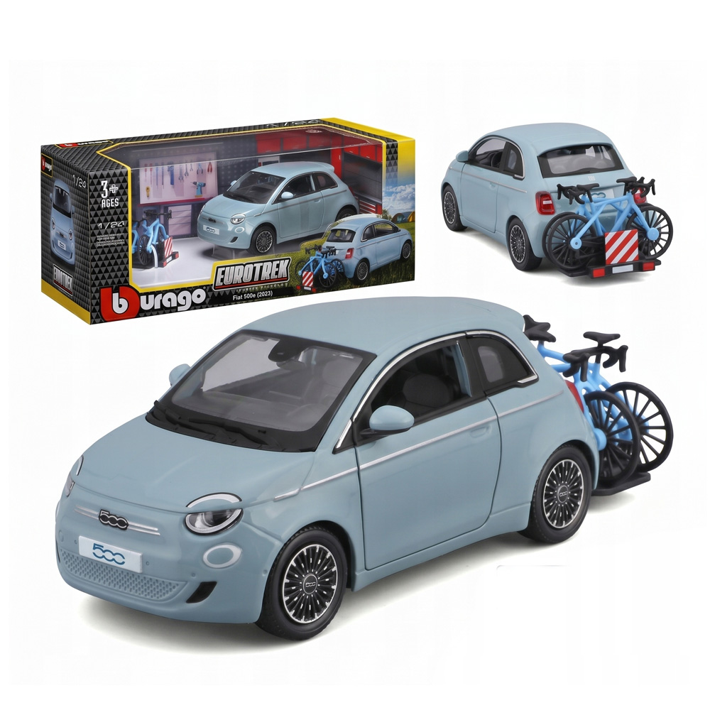 Fiat 500E + Bikes 1:24 Bburago