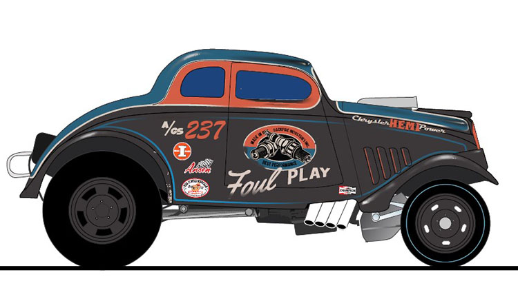 Gasser *Foul Play* Busted Knuckle Garage 1933 blue/red 1:18 Acme Diecast