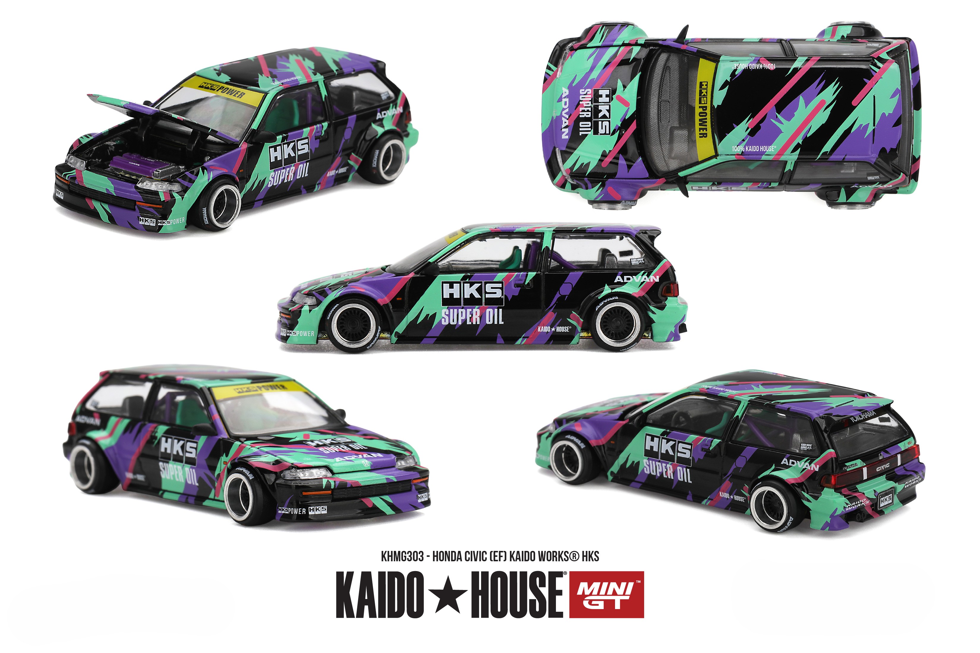 Honda Civic (EF) 1987 Kaido Works HKS 1:64 Mini GT