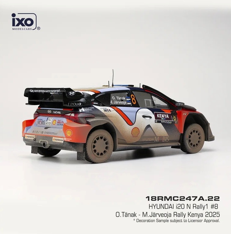 Hyundai i20 N Rally1 Team Shell Mobis WRT #8 Tänak/Järveoja 2nd Rally Kenya Safari 2025 1:18 Ixo Models