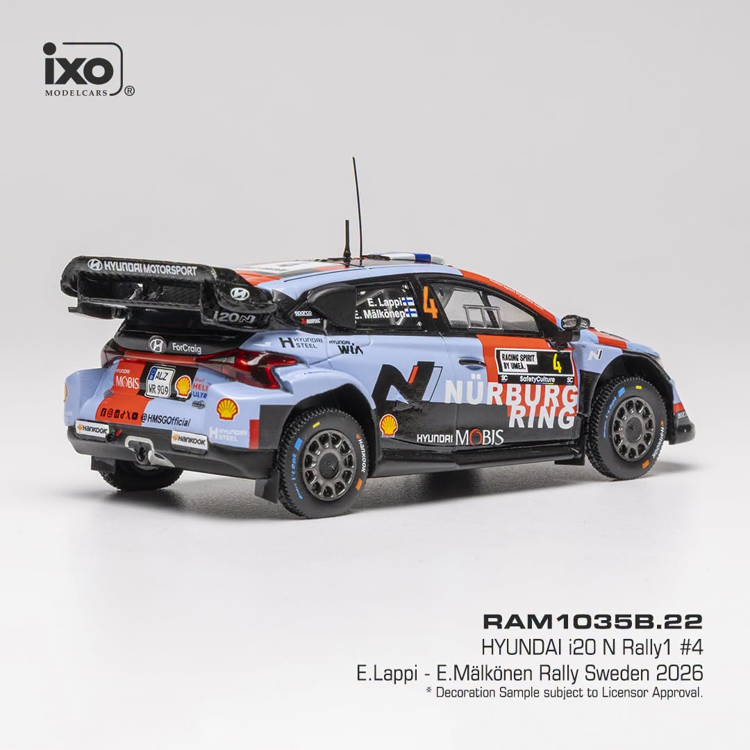 Hyundai i20 N WRC Rally1 Team Shell Mobis WRT #4 Lappi/Malkonen Rally Sweden 2026 1:43 Ixo Models