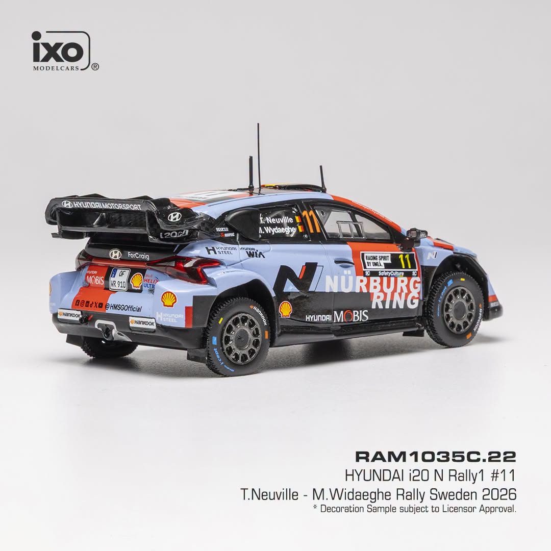 Hyundai i20 N WRC Rally1 Team Shell Mobis WRT #11 Neuville/Wydaeghe Rally Sweden 2026 1:43 Ixo Models