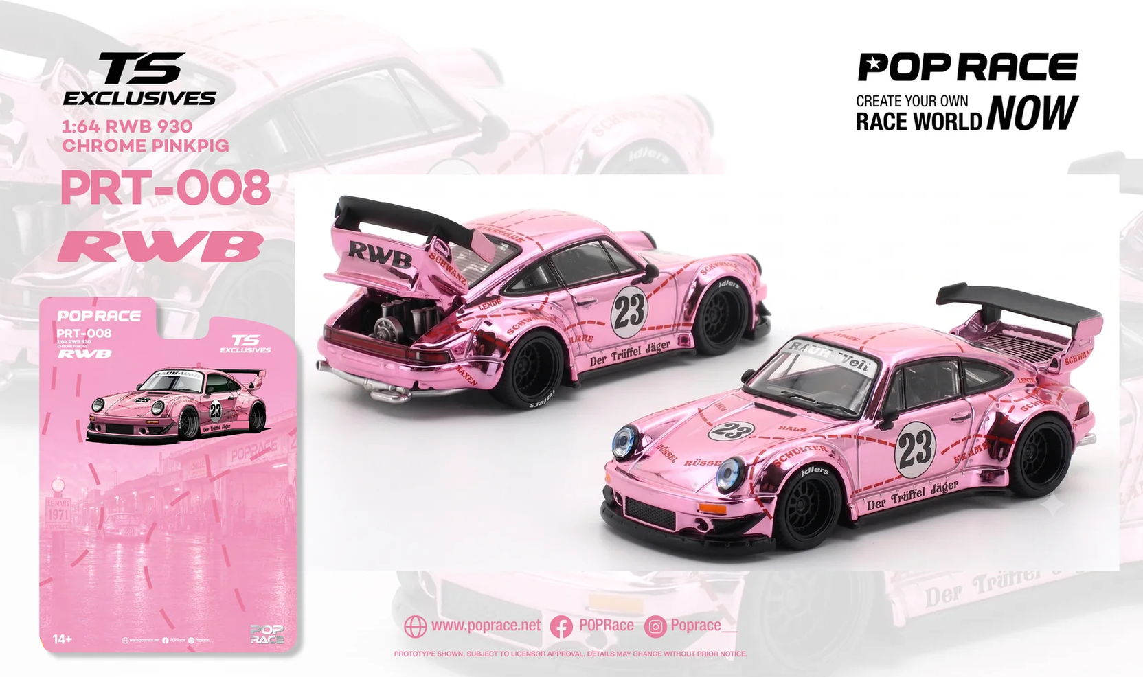Porsche RWB 930 *Tokyo Station Exclusives* pink pig chrome 1:64 Pop Race Limited