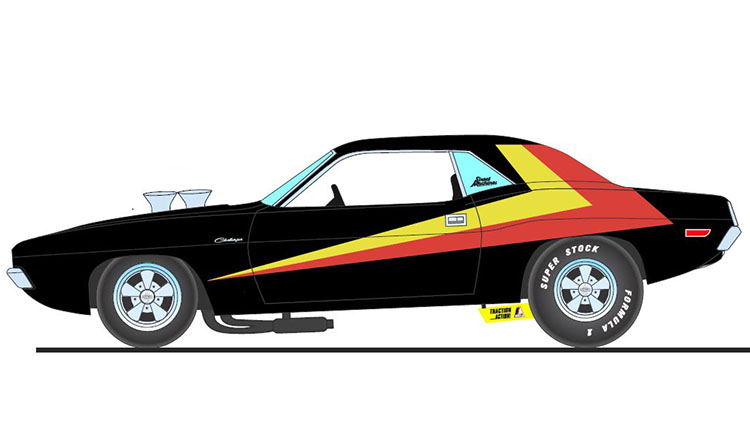 Dodge Challenger Street Machine Checklist Coupe 1970 black/red/yellow 1:18 Acme Diecast
