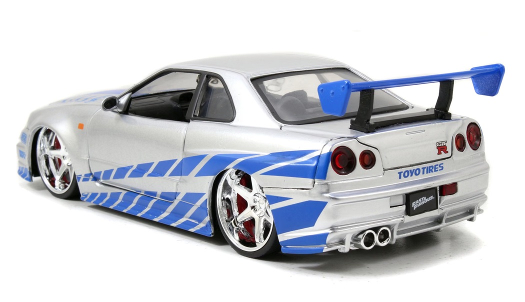 Nissan Skyline GTR R34 *Fast and Furious* 2002 silver with blue stripes 1:24 Jada Toys