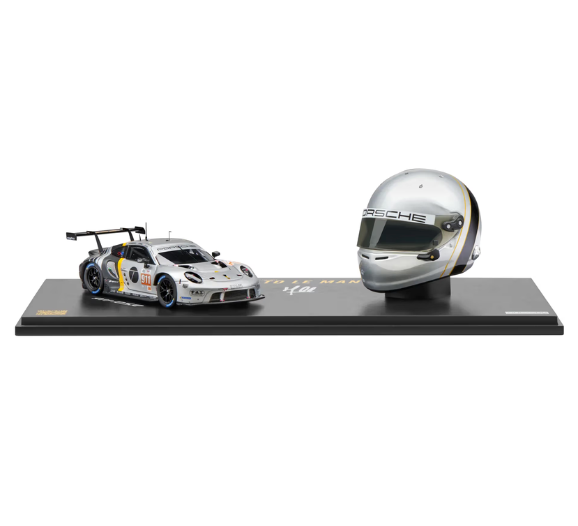 Set: Helmet 1:5 + Porsche 911 RSR #911 24H Le Mans 2023 1:43 Spark