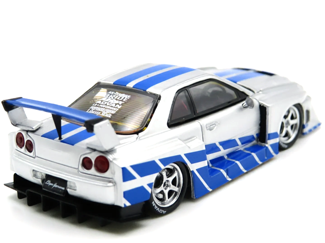 Nissan ER34 Skyline silver/blue 1:64 Street Weapon