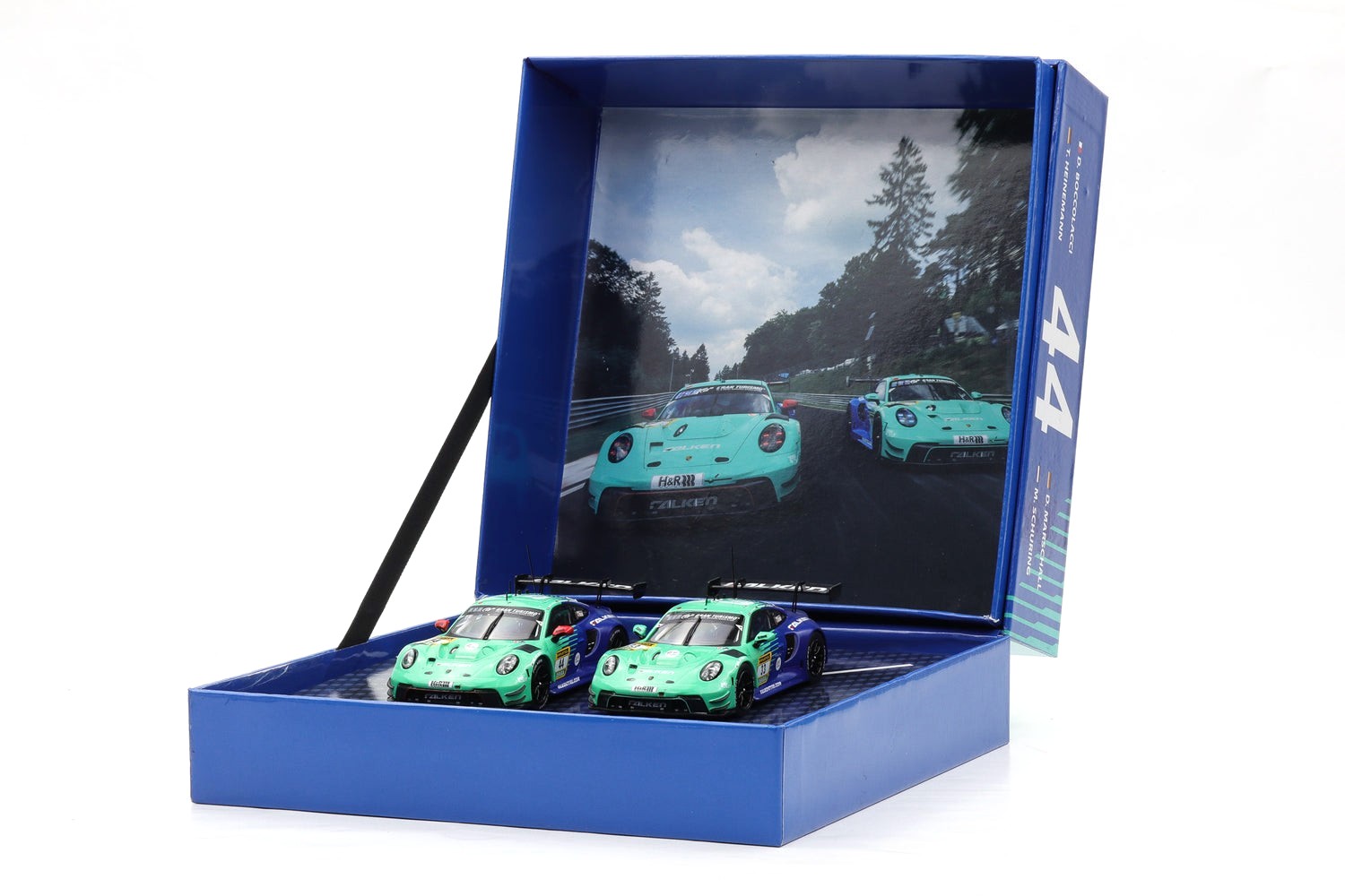 2 Cars Set: Porsche 911 GT3 R Falken Motorsports #44 + #33 24H Nürburgring 2025 1:43 Ixo Models