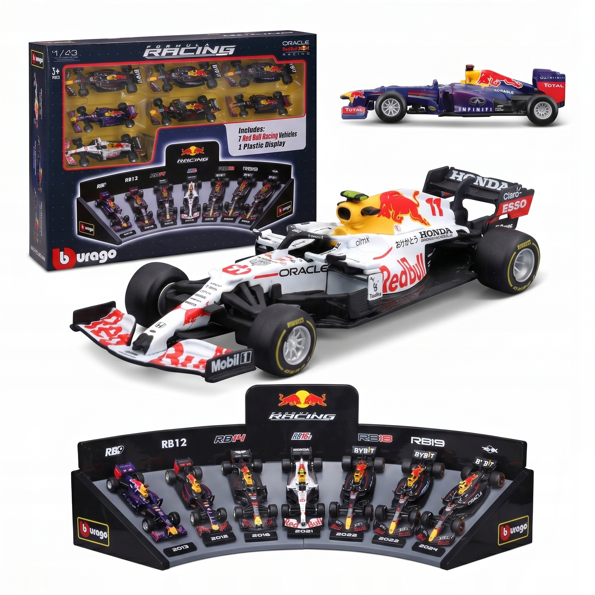 Red Bull Set - Red Bull RB9 #1 2013-RB11 #3 2015-RB12 #3 2016-RB16B #33 2021-2X RB19 #11 2021-RB20 #1 2024 1:43 Bburago