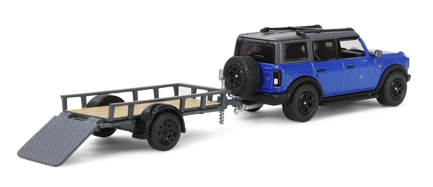 Ford Bronco Black Diamond 2021 With Utility Trailer And Motorcycle *Hitch & Tow Series 32* 1:64 Greenlight