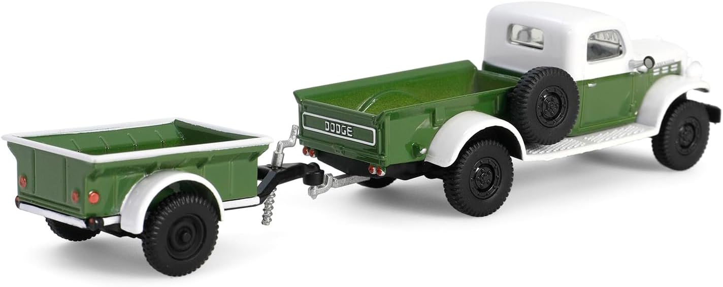 Dodge Power Wagon 1950 With ¼ Ton Cargo Trailer *Hitch & Tow Series 32* green/white 1:64 Greenlight