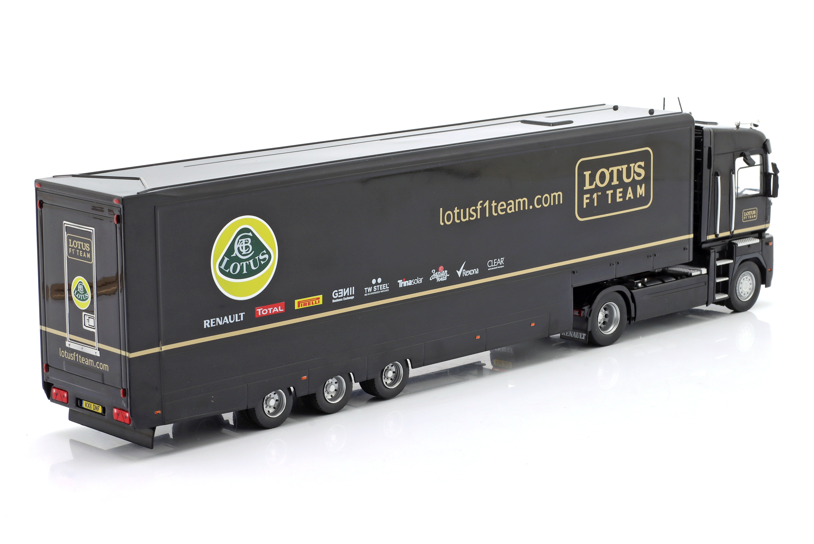 Renault Magnum Phase 2 Truck 2-Assi Car Transporter Team F1 Lotus 2001 black 1:43 Hachette