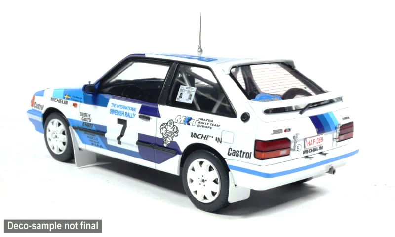 Mazda 323 4WD Turbo #7 I.Carlsson/P.Carlsson Rally Schweden 1989 1:18 MCG Modelcar Group
