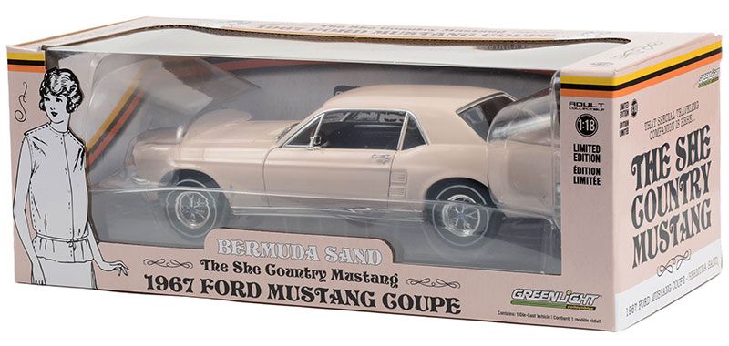 Ford Mustang Coupe *She Country Special* Bill Goodro Ford, Denver, Colorado, Bermuda Sand 1967 1:18 Greenlight