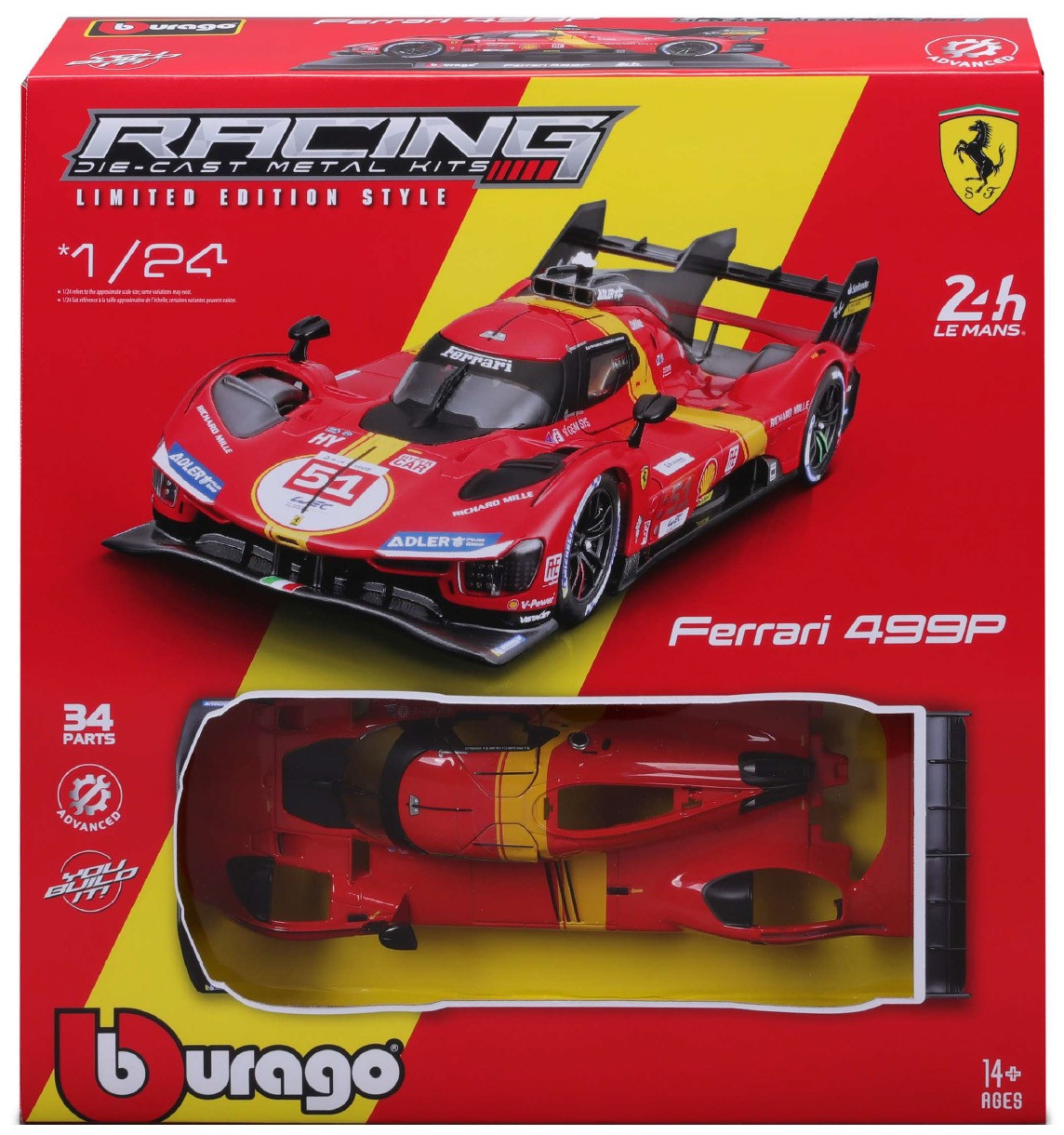 KIT - Ferrari 499P 3.0L Turbo V6 Team Ferrari AF Corse #51 Winner 24H Le Mans 2023 1:24 Bburago
