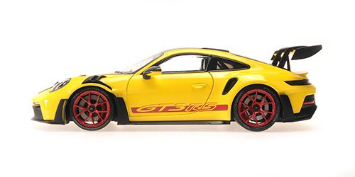 Porsche 911 992 GT3 RS Weissach Package 2024 yellow/red wheels 1:18 Minichamps 