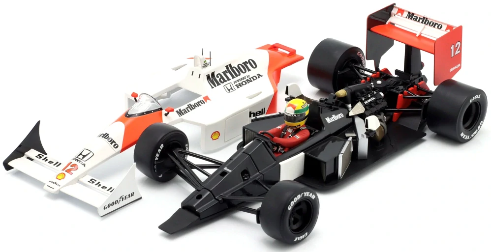 McLaren Honda MP4/4 #12 Ayrton Senna GP Japan 1988 Tabacco Decals Already Applied on the Car + Opening Body Cover 1:18 Premium X