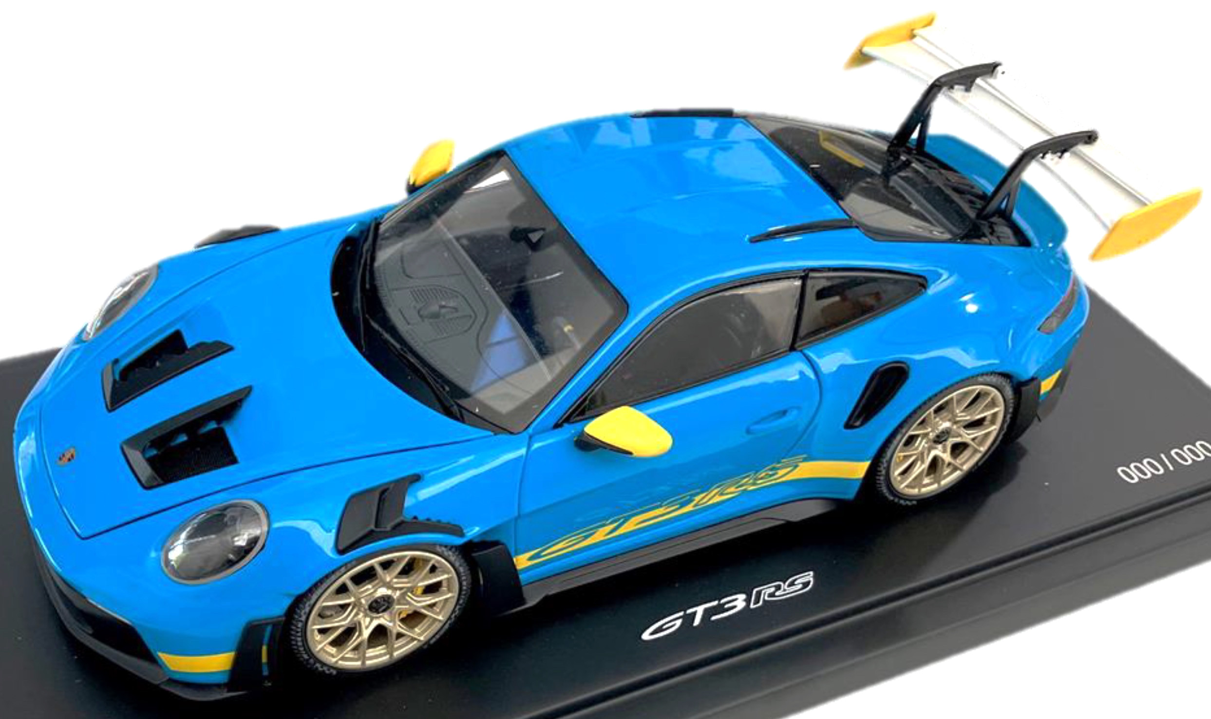 Porsche 911 GT3 RS 992 blue/yellow 1:18 Porsche Dealer edition