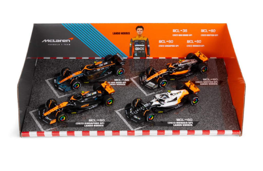 Set F1 1x McLaren MCL36 + 3x MCL60 Lando Norris 1:43 Bburago