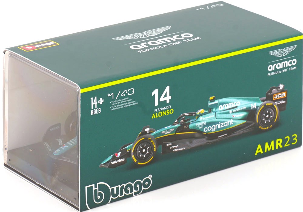 Aston Martin ARAMCO Cognizant F1 Team AMR23 #14 F.Alonso 2023 with Helmet 1:43 Bburago