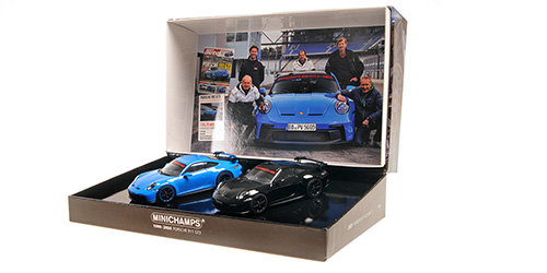 2 Cars Set - Porsche 911 (992) GT3 2021 shark blue & black Sport Auto 1:43 Minichamps