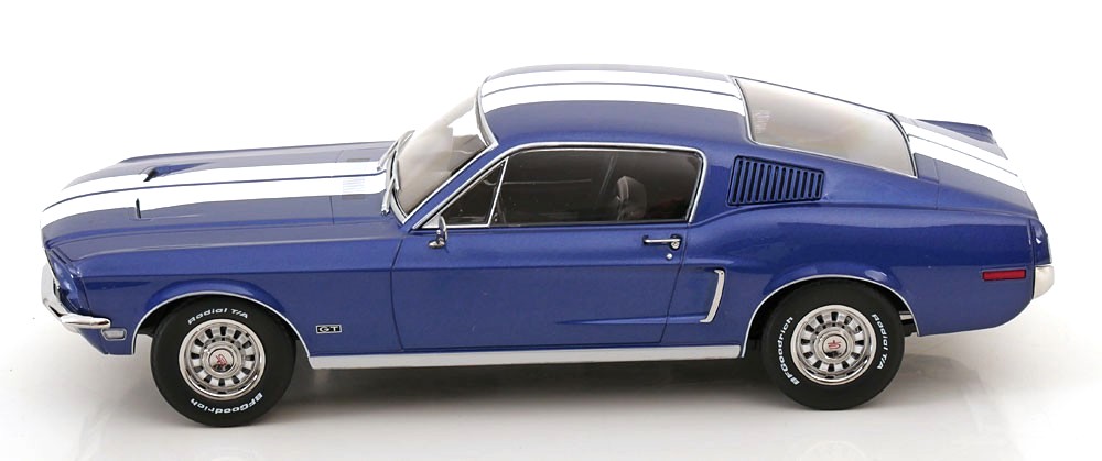 Ford Mustang GT Fastback 1968 blue metallic/white 1:18 KK Scale