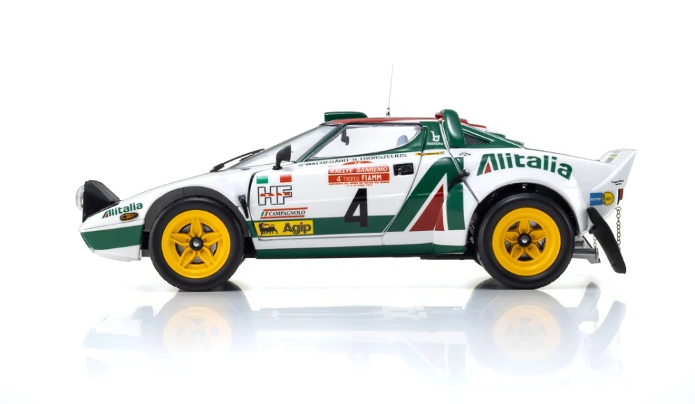 Lancia Stratos HF Alitalia #4 Waldegaard/Thorszelius Winner Rally Sanremo 1976 night version 1:18 Kyosho