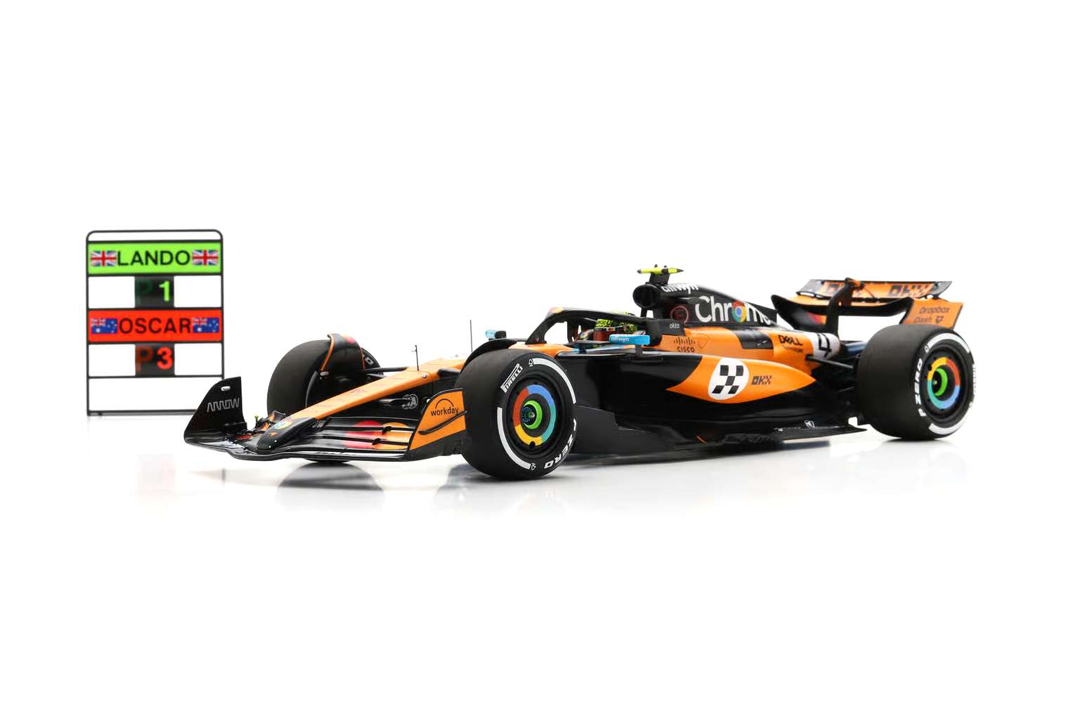 McLaren MCL39 McLaren F1 Team #4 L.Norris Winner Monaco GP 2025 with Pit Board 1:18 Spark