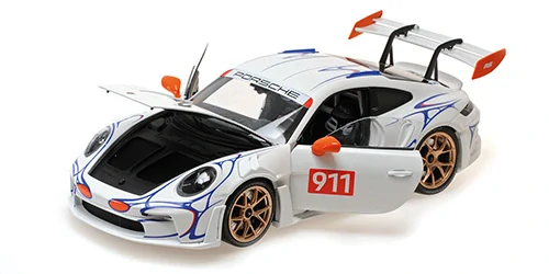 Porsche 911 (992) GT3RS 2023 white/orange decor 1:18 Minichamps