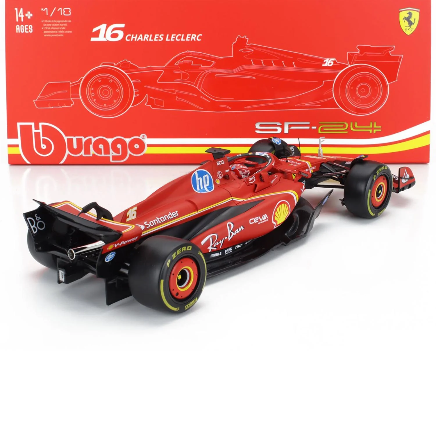 Ferrari SF-24 #16 C. Leclerc 4th Italy GP Imola 2024 with Showcase 1:18 Bburago
