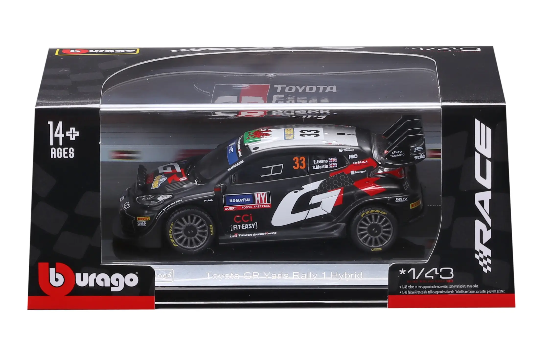 Toyota Yaris GR RALLY1 Team GAZOO Racing WRT #33 Evans/Martin Rally 2024 1:43 Bburago