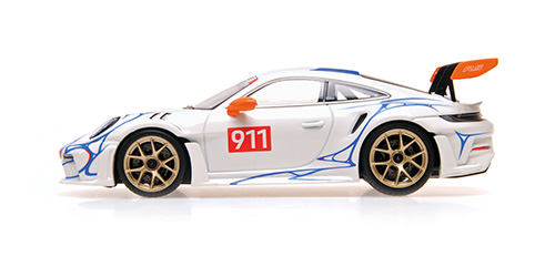 Porsche 911 (992) GT3RS 2023 white/orange decor 1:43 Minichamps