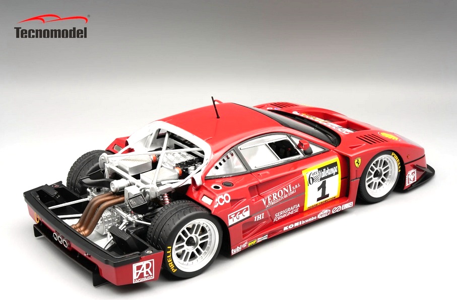 Ferrari F40 LM 3.5L Turbo V8 #1 Schiattarella/Della Noce Winner 6H Vallelunga Gold Cup 1996 with Opening Rear Trunck and Engine Part (magnetic system) 1:18 Tecnomodel
