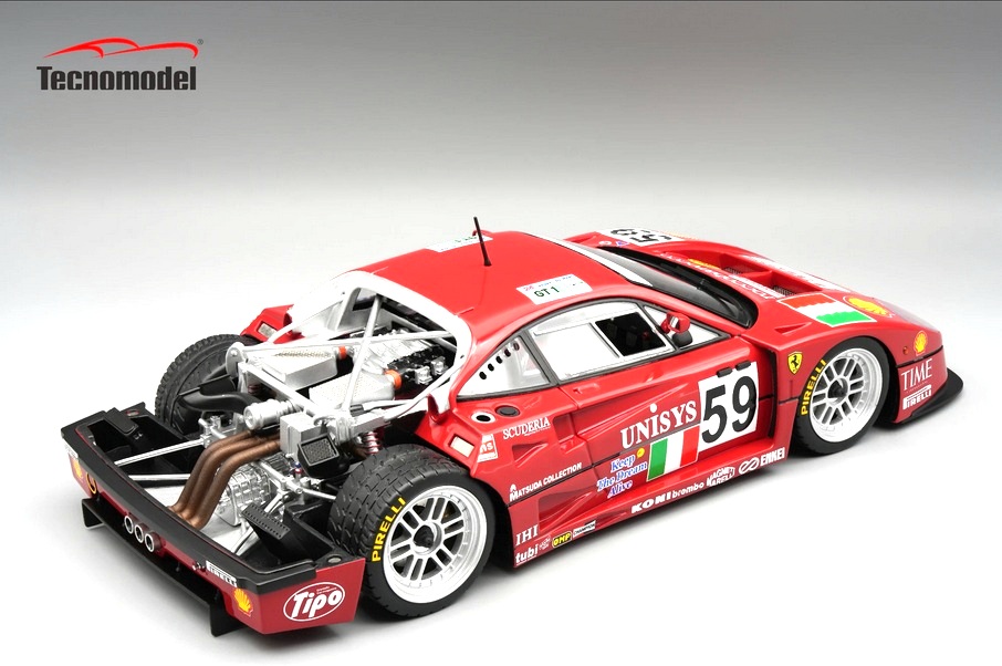 Ferrari F40 LM 3.5L Turbo V8 Team ENNEA SRL #59 Nappi/Donovan/Ota 24H Le Mans 1996 with Opening Rear Trunck and Engine Part (magnetic system) 1:18 Tecnomodel