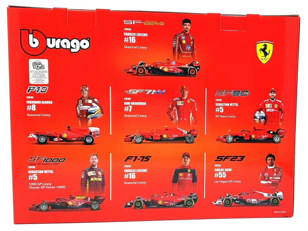 Ferrari Set - Ferrari SF90 2019-SF1000 2020-SF21 2021-F1-75 2022-SF23 2023-SF24 #16 + #55 2024 1:43 Bburago