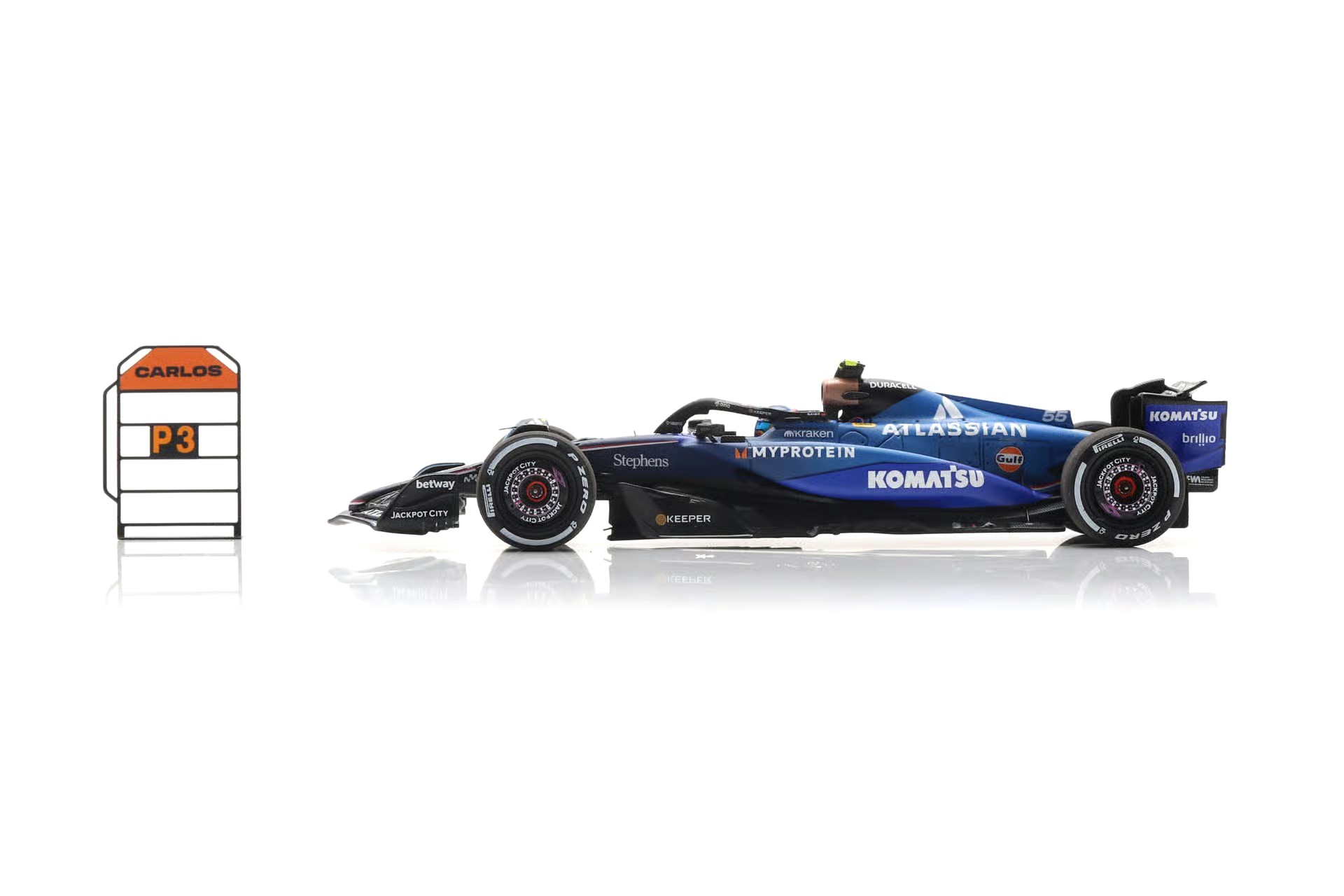 Atlassian Williams FW47 #55 C.Sainz 3rd Qatar GP 2025 with Pit Board 1:43 Spark