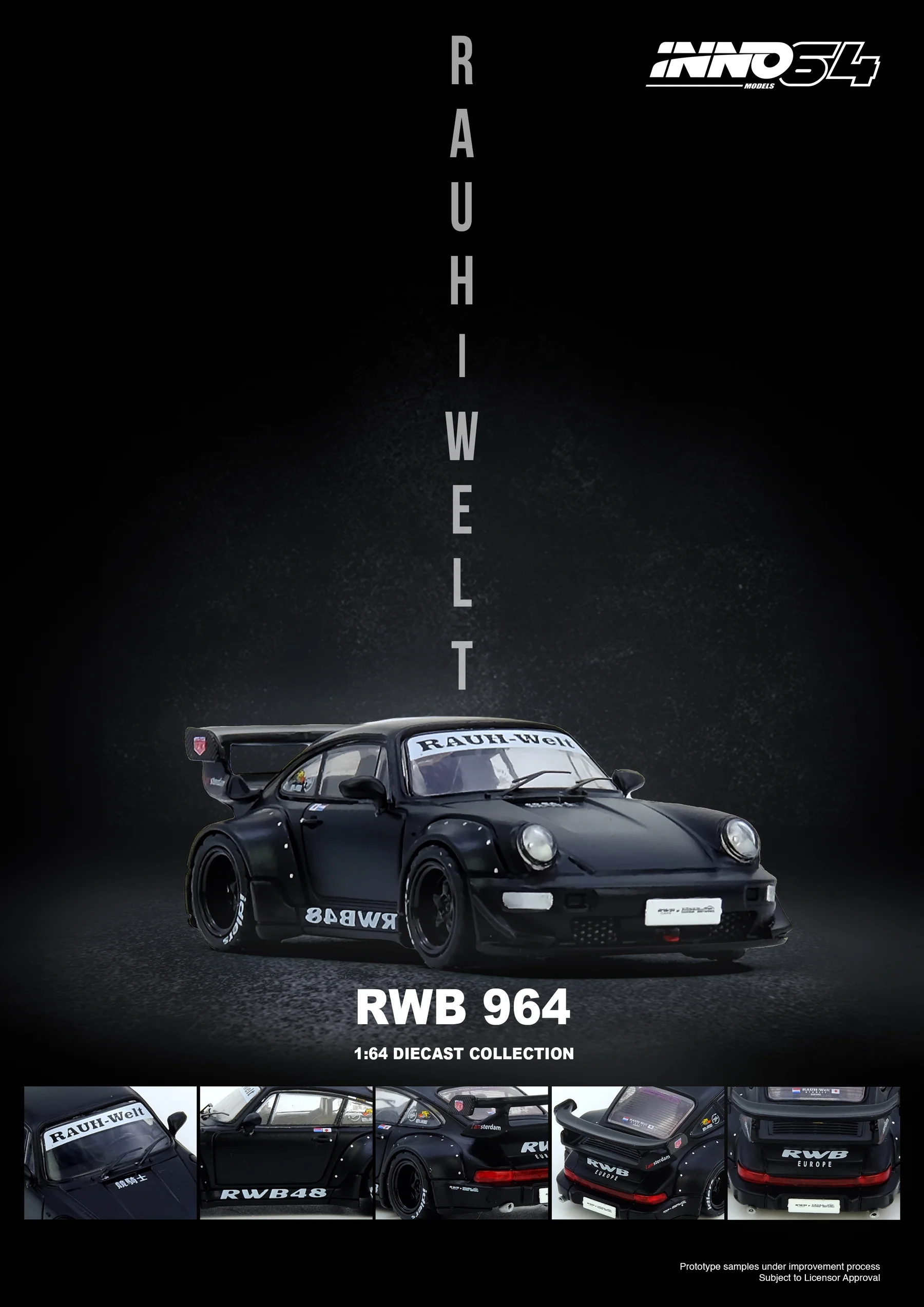 Porsche RWB 964 black matt 1:64 Inno Models