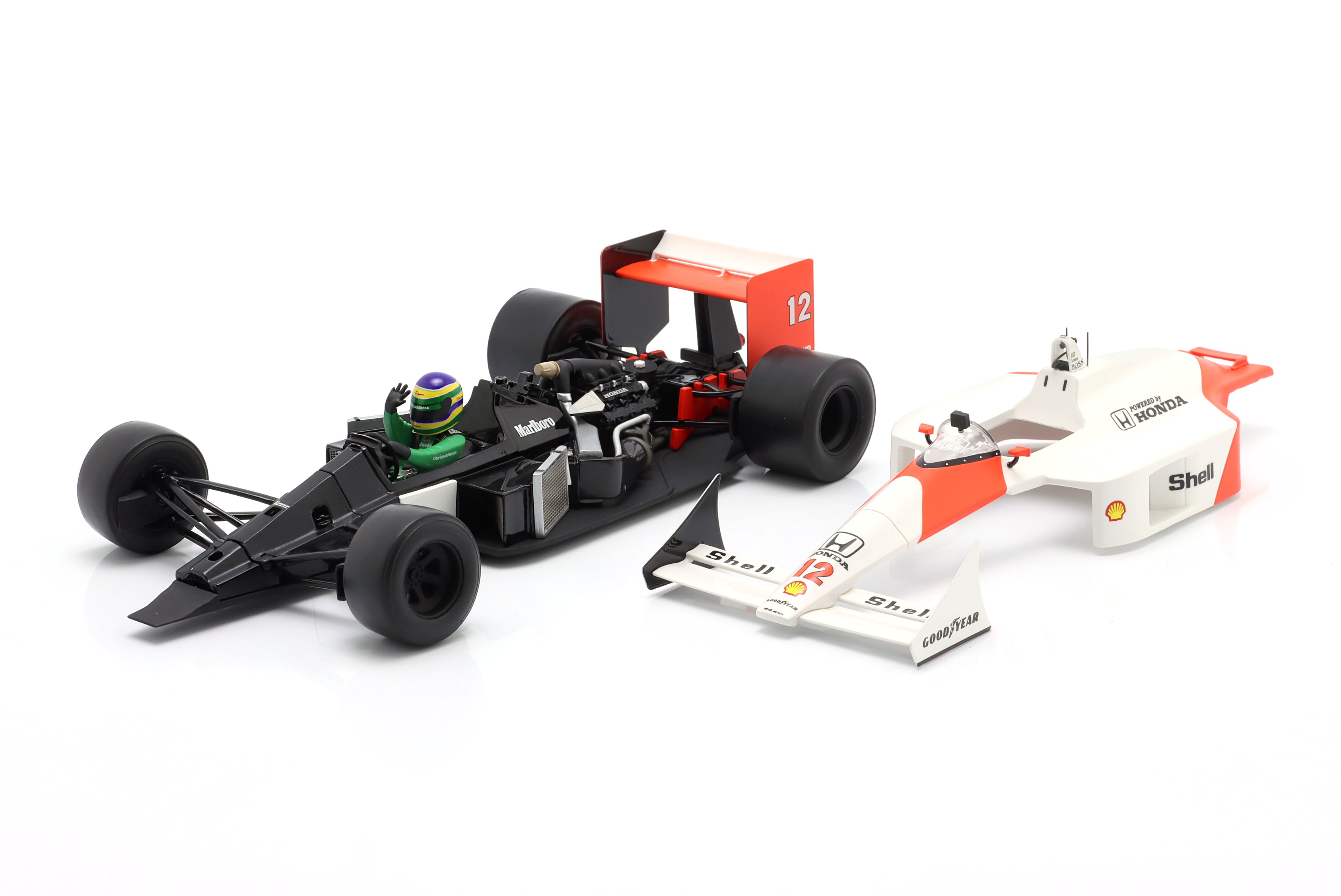 McLaren MP4/4 #12 Bruno Senna Demo Run Interlagos F1 2019 with Opening Cover and Engine Details 1:18 Werk83