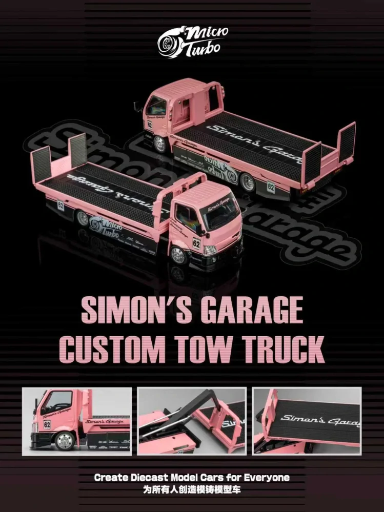 Tow Truck Simon's Garage Custom Hauler metallic pink 1:64 Microturbo